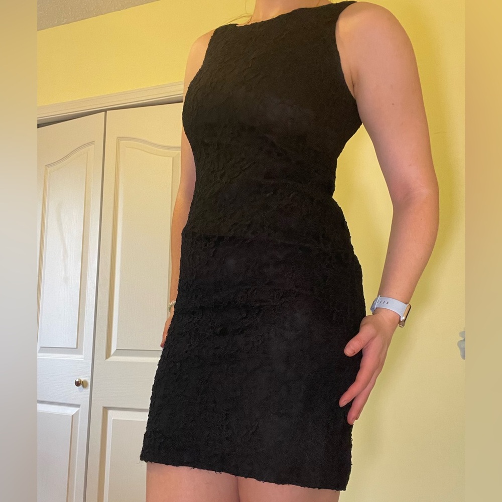 Vintage 90s Braemar Petites by Jeremy Scott Black Floral Textured Dress